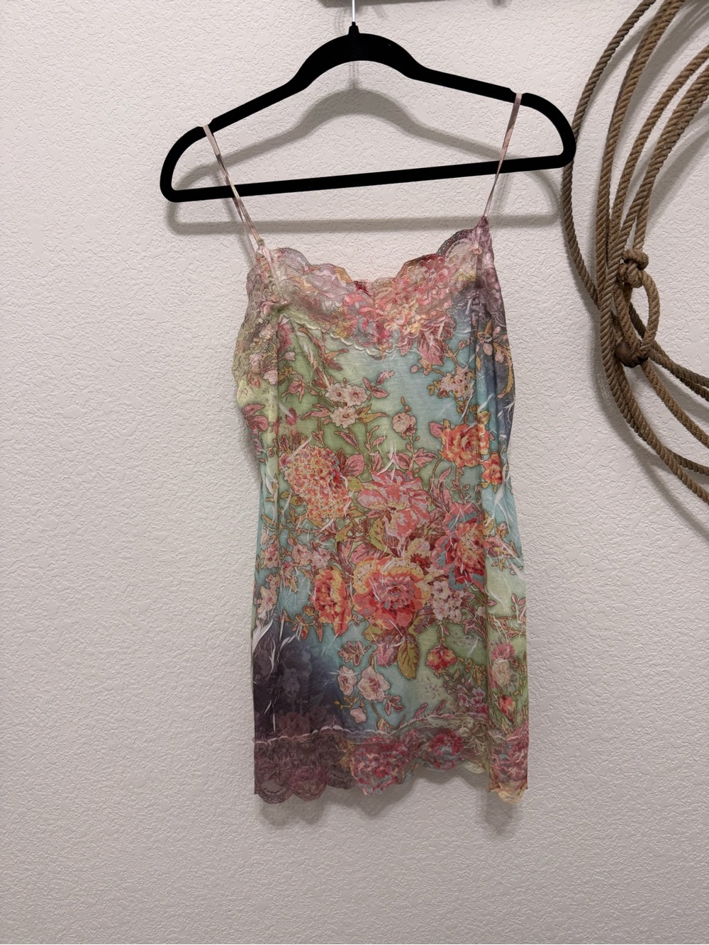 Windsor Pastel Cottagecore Floral Mesh Lace Trim Slip Dress